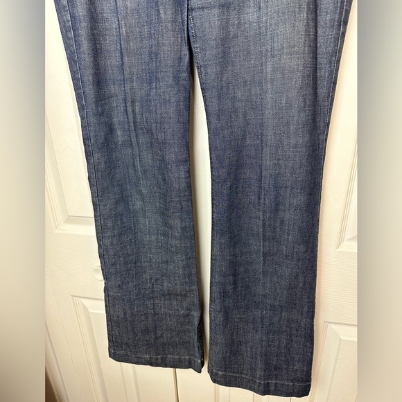 THEORY Wide Leg Flare Denim Trouser Jeans Dark Wash Workwear Career Low Rise - Picture 5 of 11